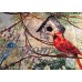 Colorful Blue Beautiful Birds Birdhouses With Outdoor Theme Nature Cotton Window Curtain Valance 42"W x 15"L, 42 W x 15L spread out flat....fits a window up to 29 wide.., By Handmade in the USA   